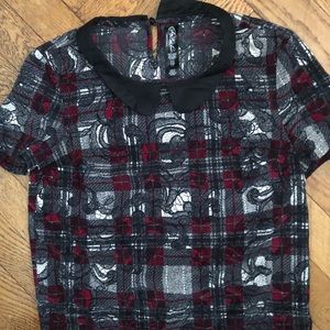 Plaid Peter Pan short sleeve blouse